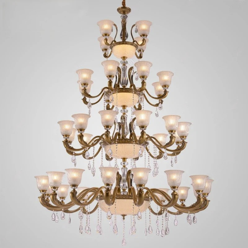 美式复古全铜吊灯客厅吊灯欧式别墅复式楼梯酒店大厅定制工程灯具