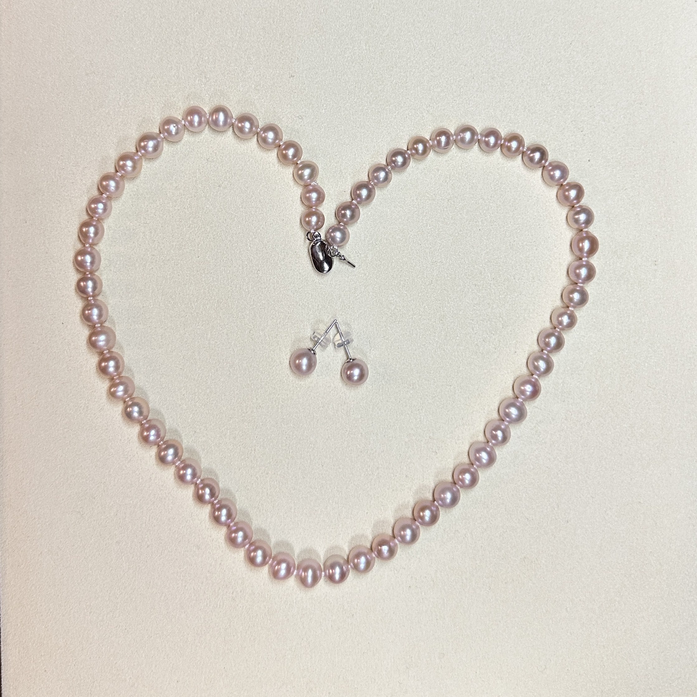 MLP2236 S925银淡水无核紫珠项链6-7mm＋耳钉7-8mm 