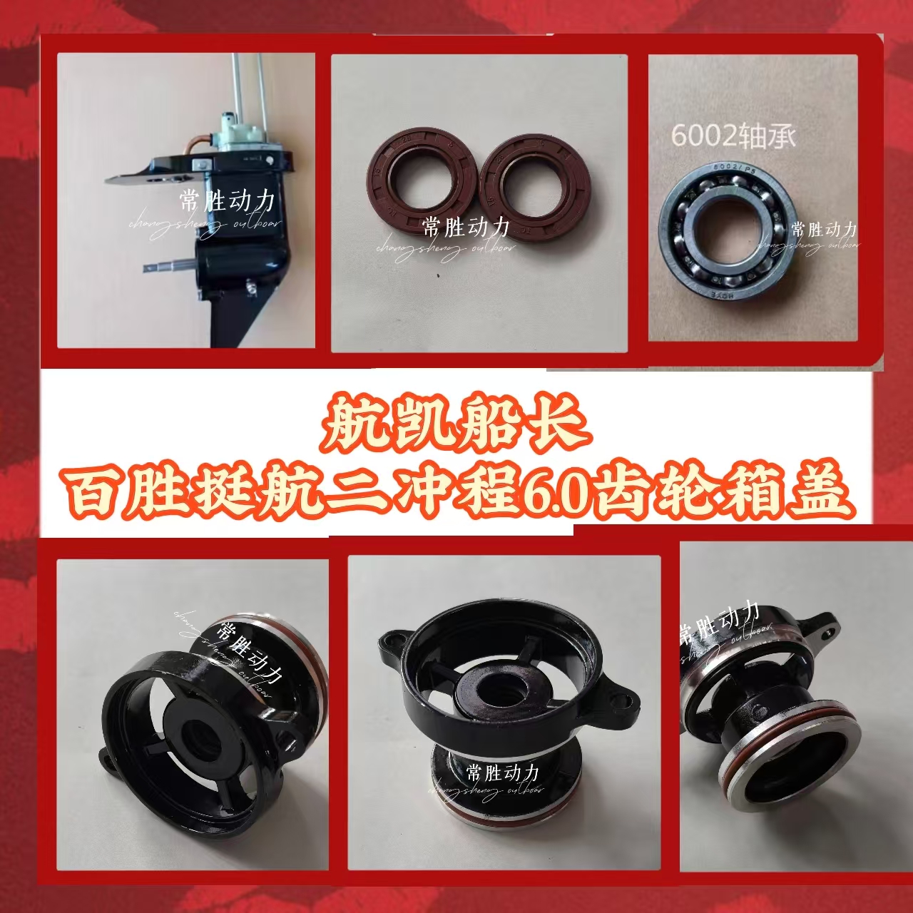 航凯亚岛百胜东发二冲6/四冲6.5船外机齿轮箱盖总成轴承油封猪笼