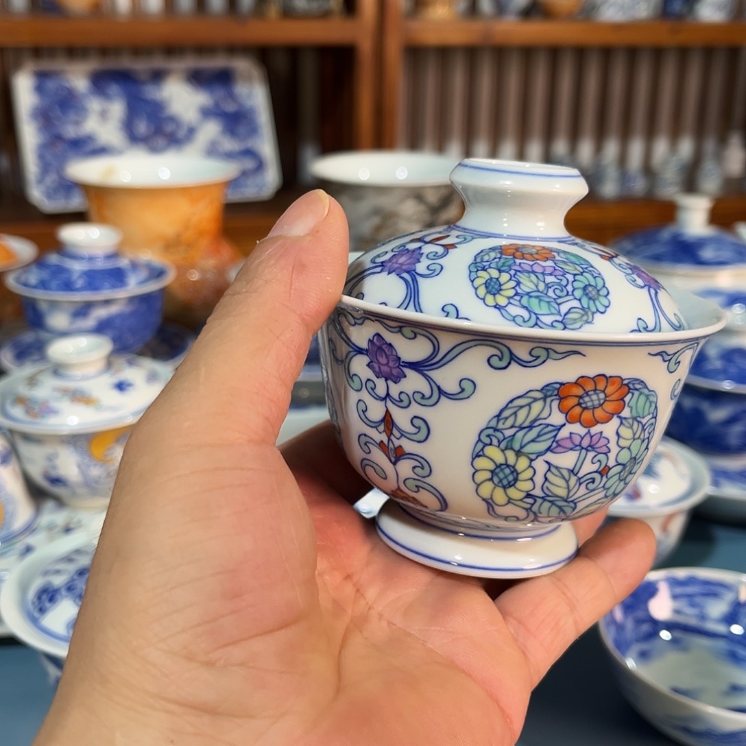 錡镇堂手工手绘盖碗