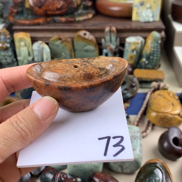 岫岩河磨玉（透闪石质玉）手把件未镶嵌苦**啡