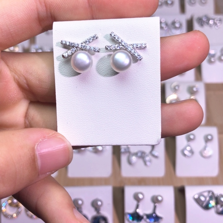 淡水珍珠耳饰银S925镶嵌