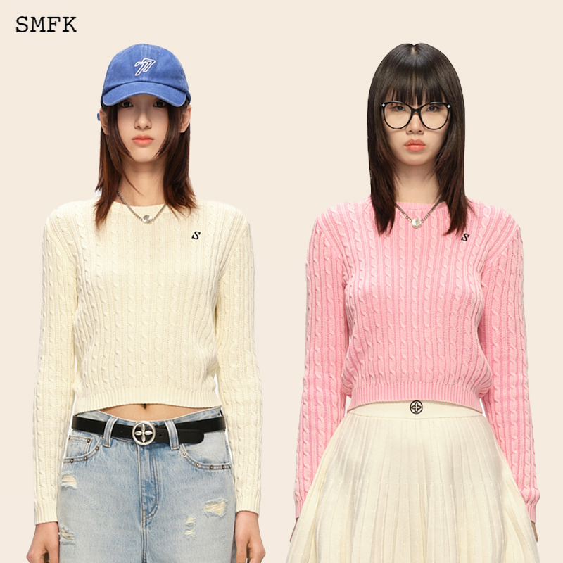 SMFK针织衫套头圆领上衣纯色甜美百搭显瘦百搭ULS11PK 2色