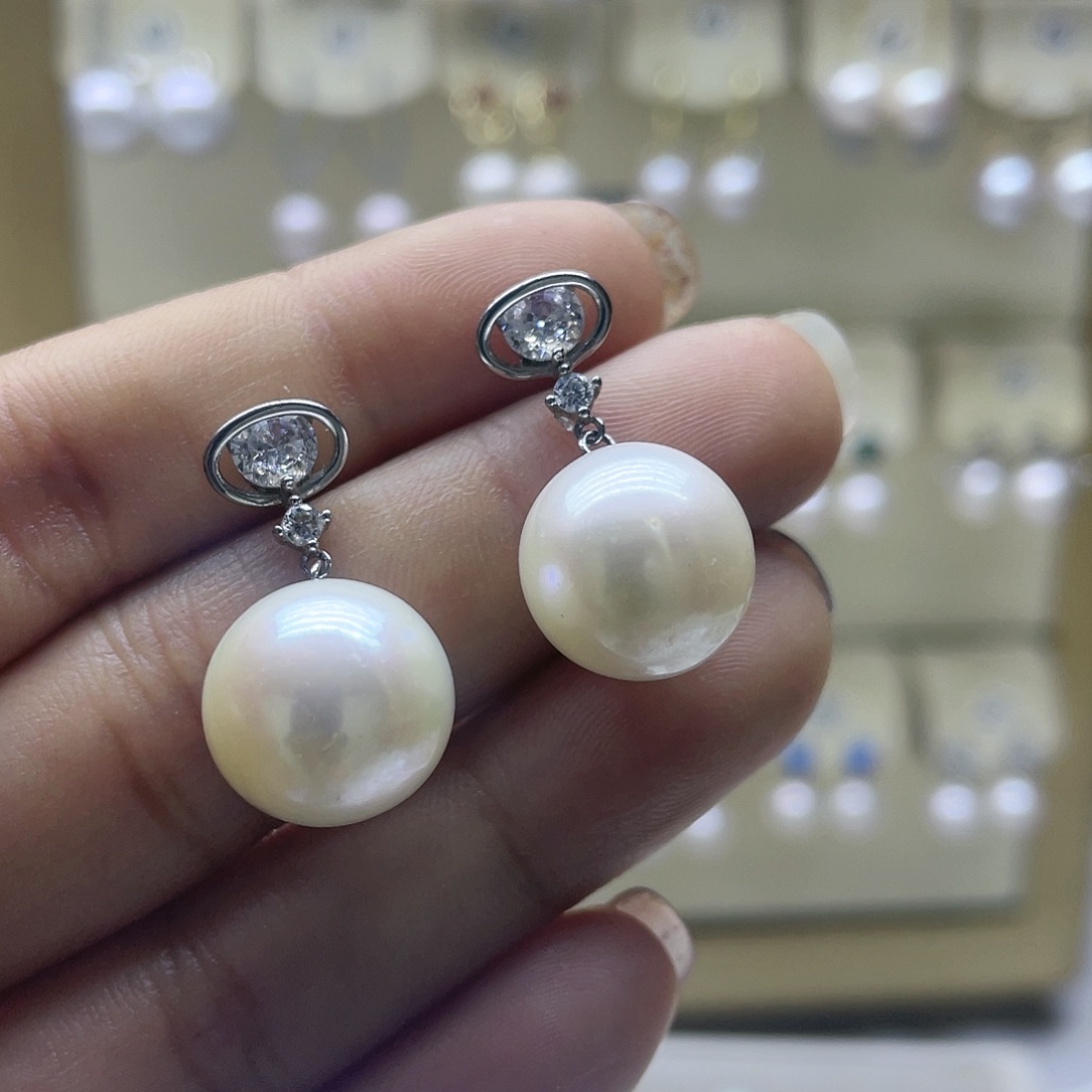 淡水珍珠耳饰银S925镶嵌