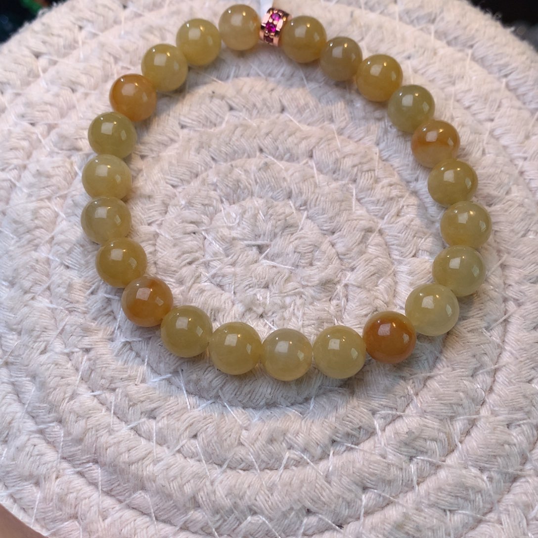 翡翠散珠鸡油黄手串