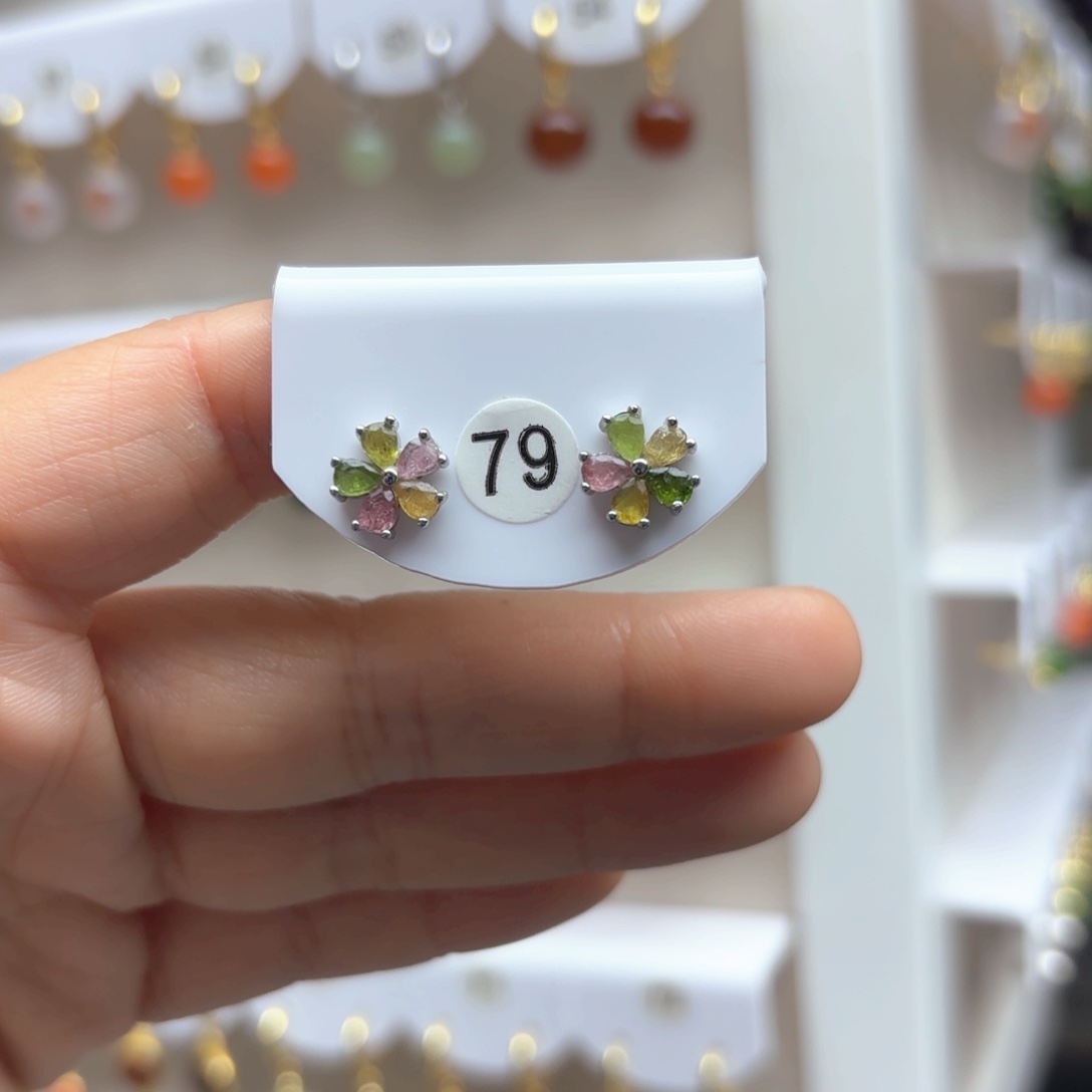 碧玺耳饰银S925镶嵌碧玺