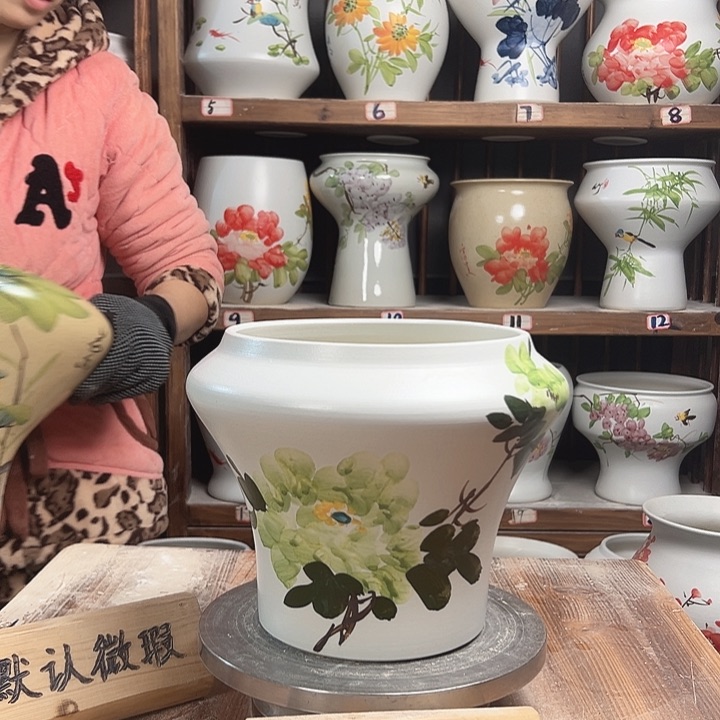 摆件高20口18.5绿绿绿牡丹新款陶瓷