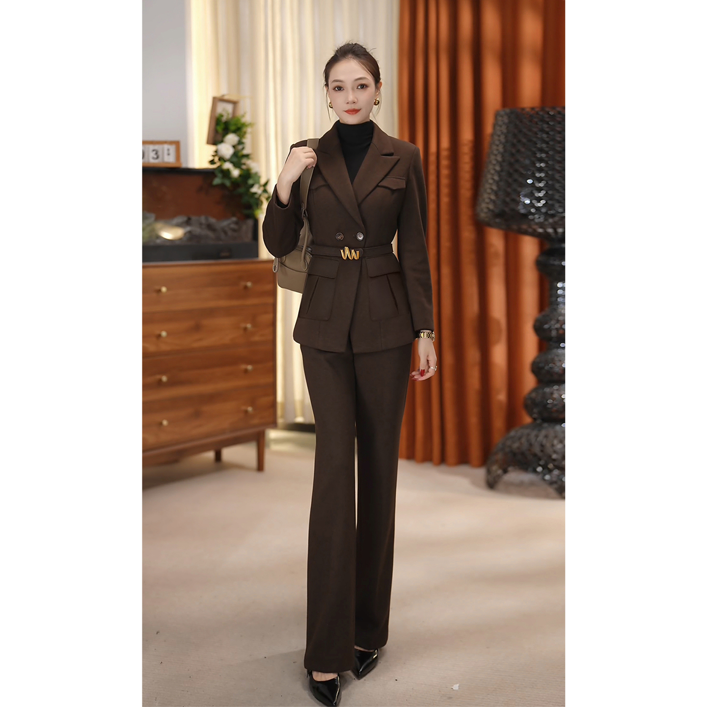 2025新款冬季摩卡慕斯羊毛西装套装修身显瘦女神通勤穿搭PX3393C