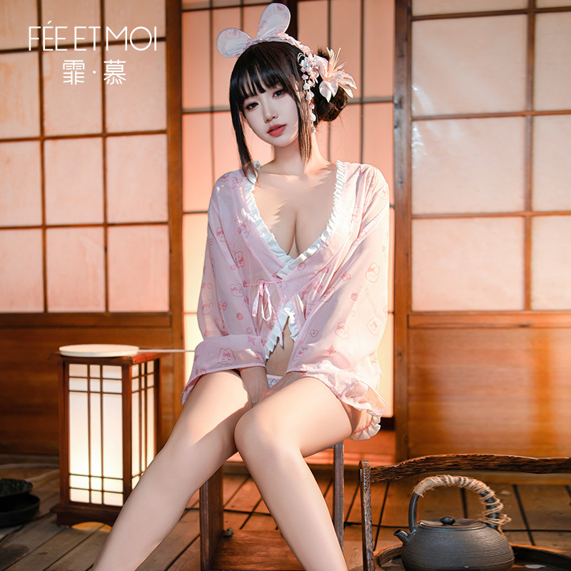女士可爱霏慕糯糯小兔叽私房印花和服睡衣性感纯欲睡裙6805