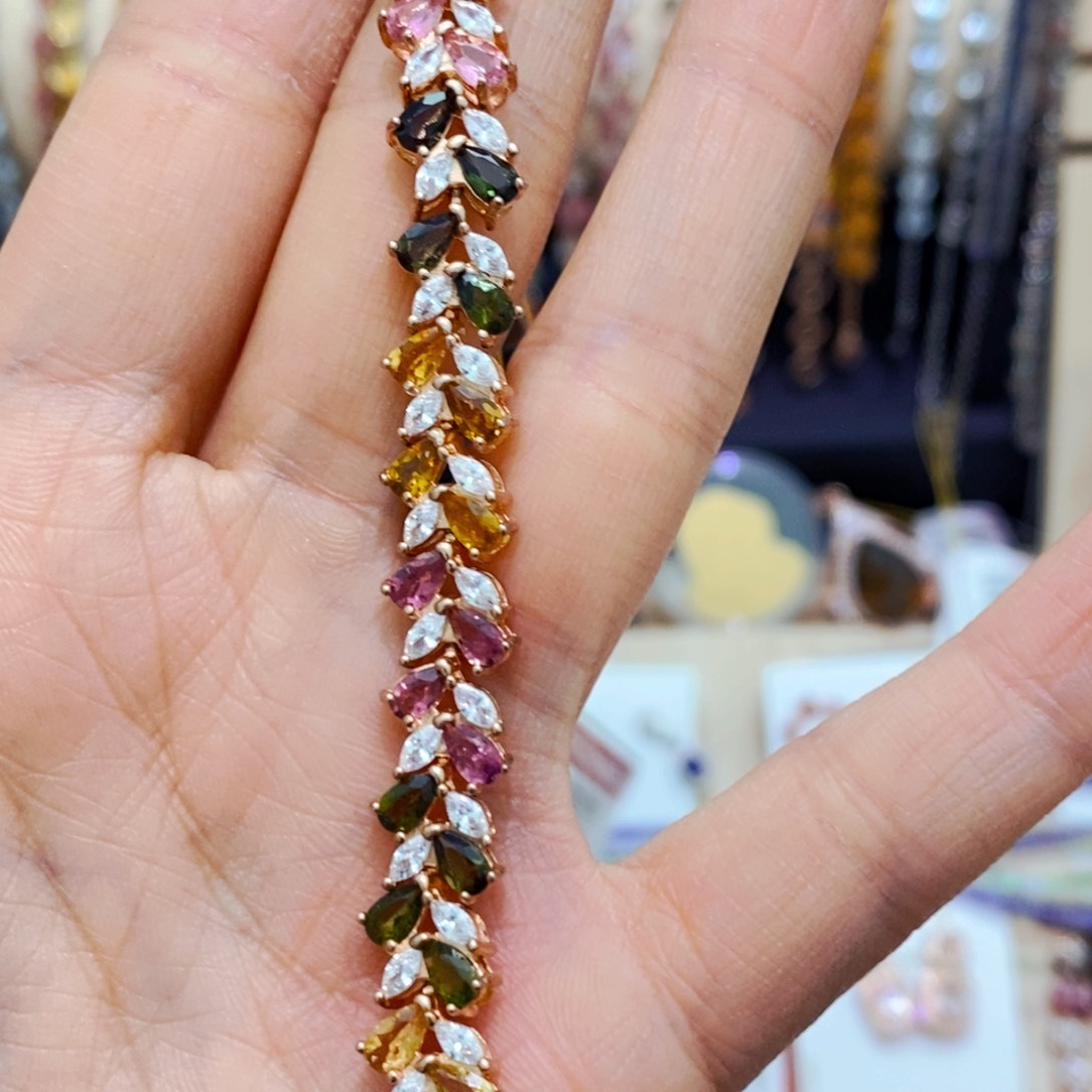 碧玺手链银S925镶嵌手链