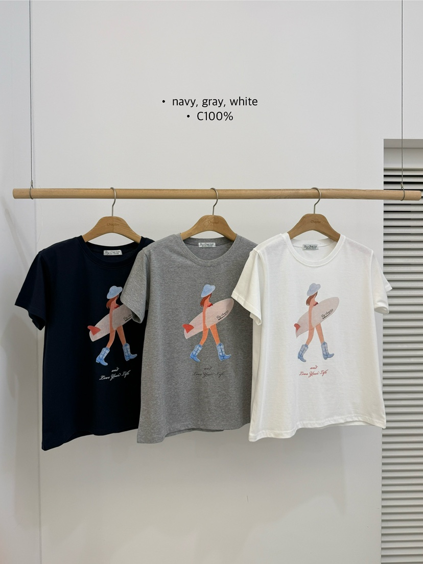 韩国东大门BY新品沙滩冲浪女孩短袖T恤三色NO退NO换