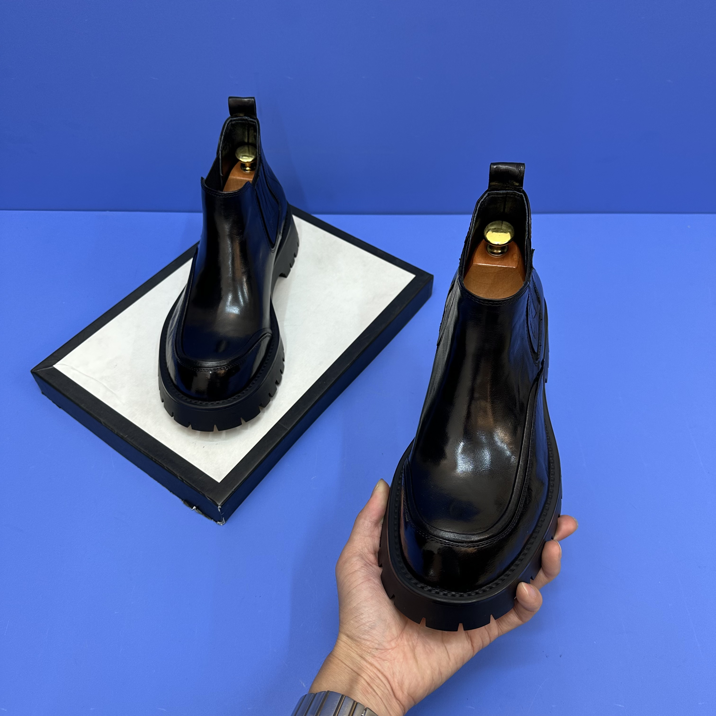 英伦风一脚蹬时尚休闲黑色厚底真皮百搭舒适品味男鞋冬季圆头牛皮