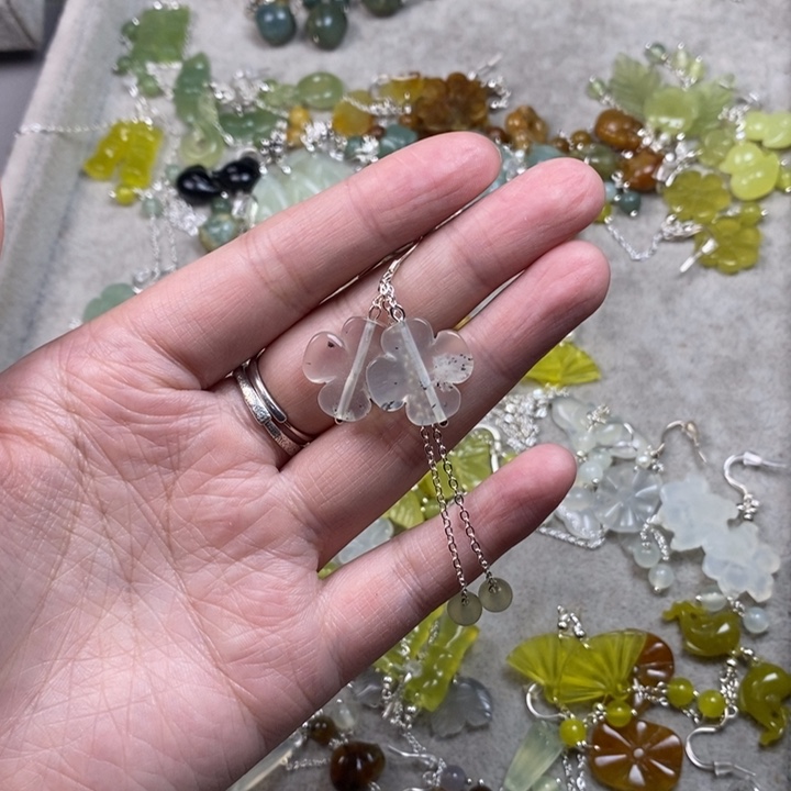 蛇纹石玉未镶嵌挂件耳饰耳环项链