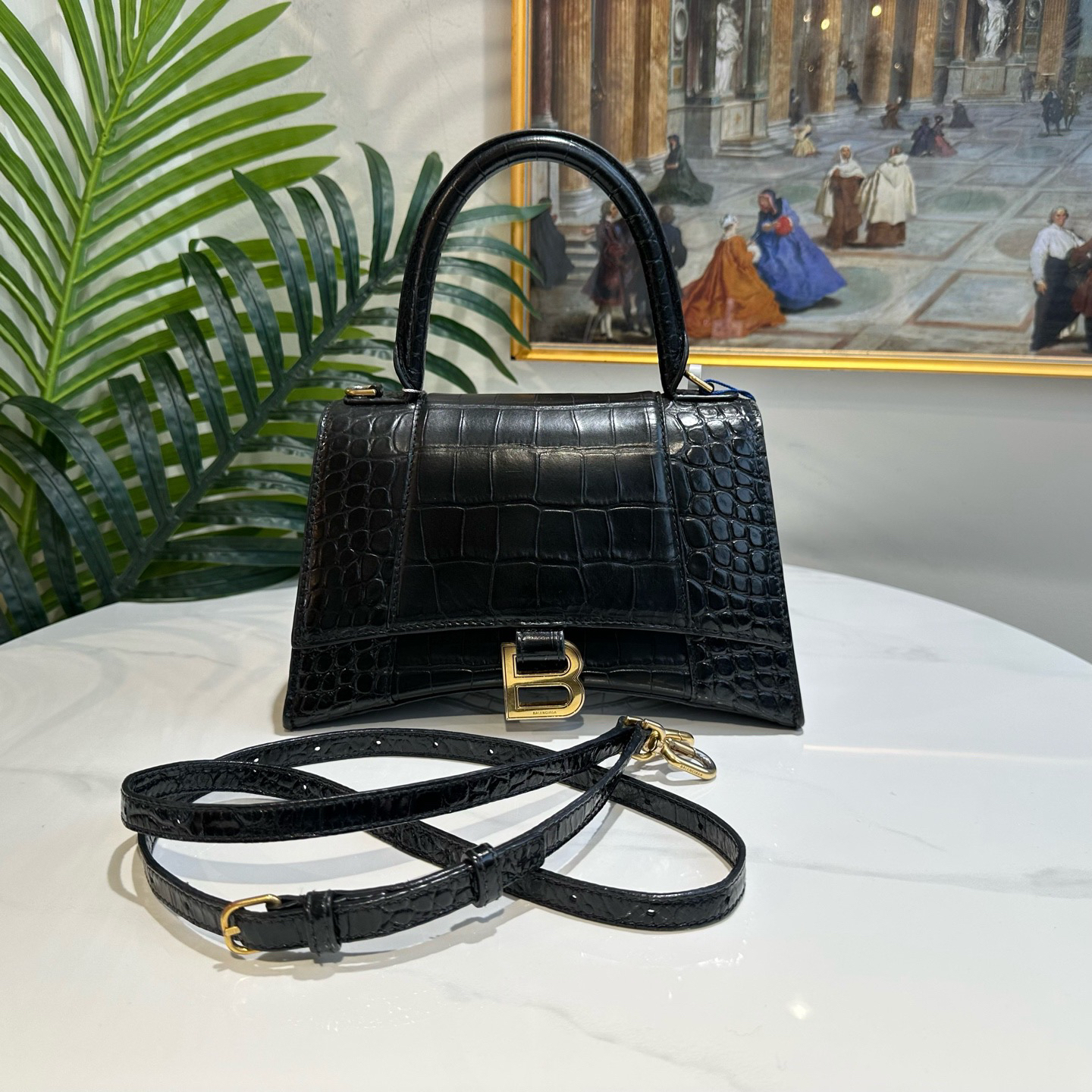 95新 Balenciaga/巴黎世家 御古屋/08762/黑金鳄压沙漏 S码