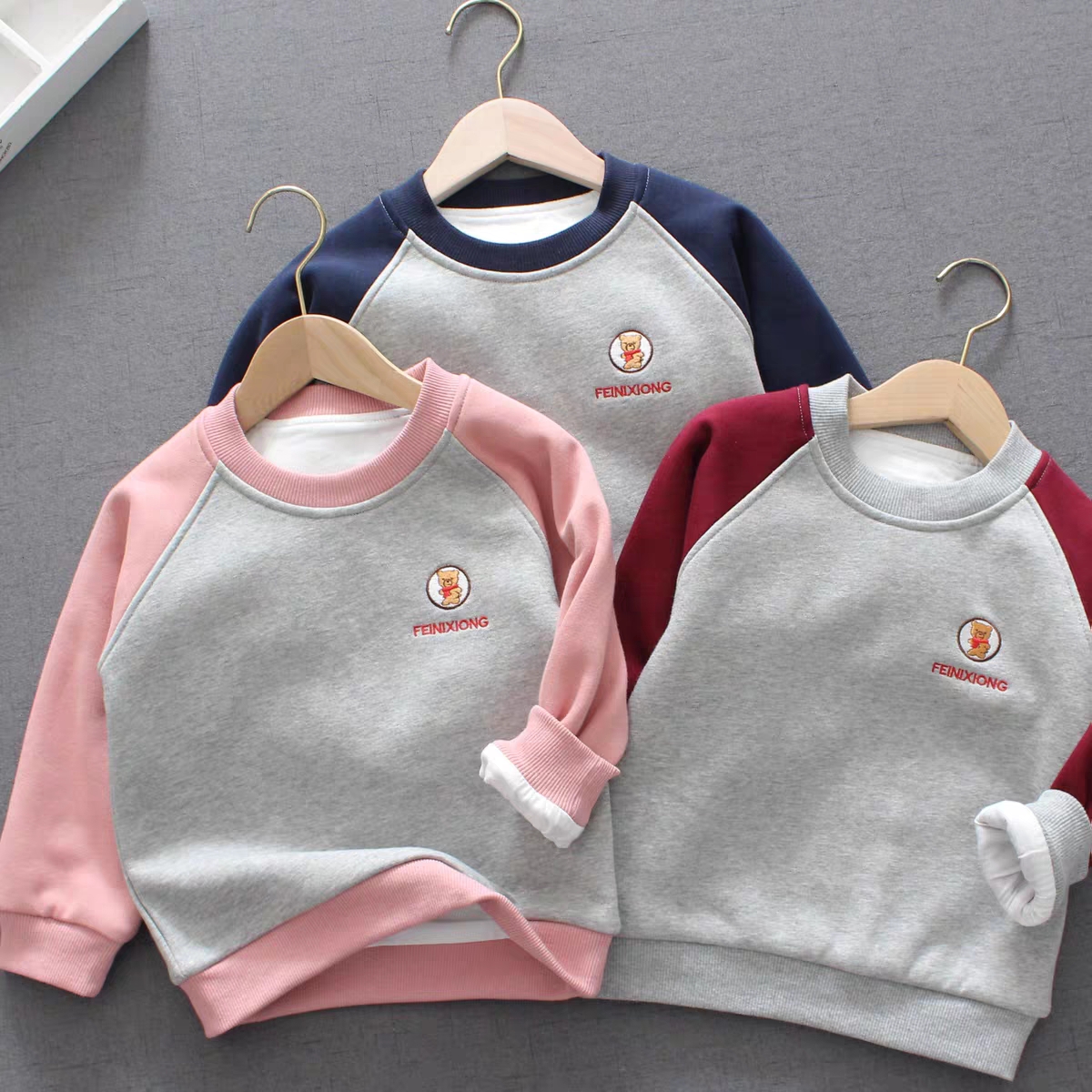 儿童一体绒加纯棉内里双层卫衣男女童小熊加绒加厚双层高档卫衣