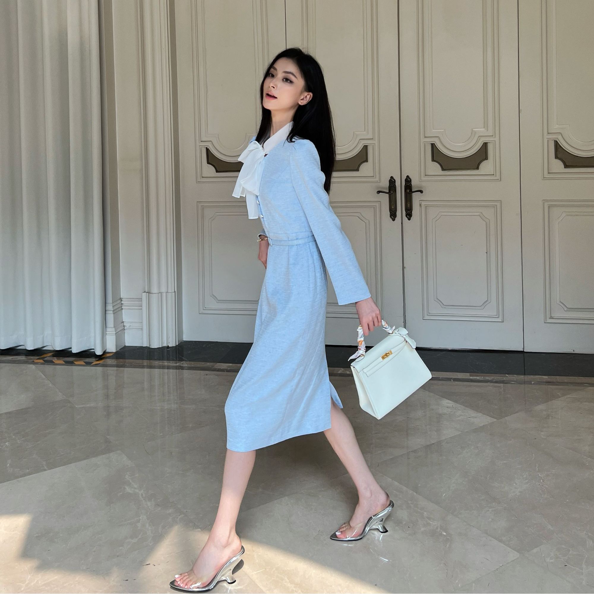 【双十二福利】新款气质飘带修身连衣裙高级感长裙-MOGC09WOP032U81