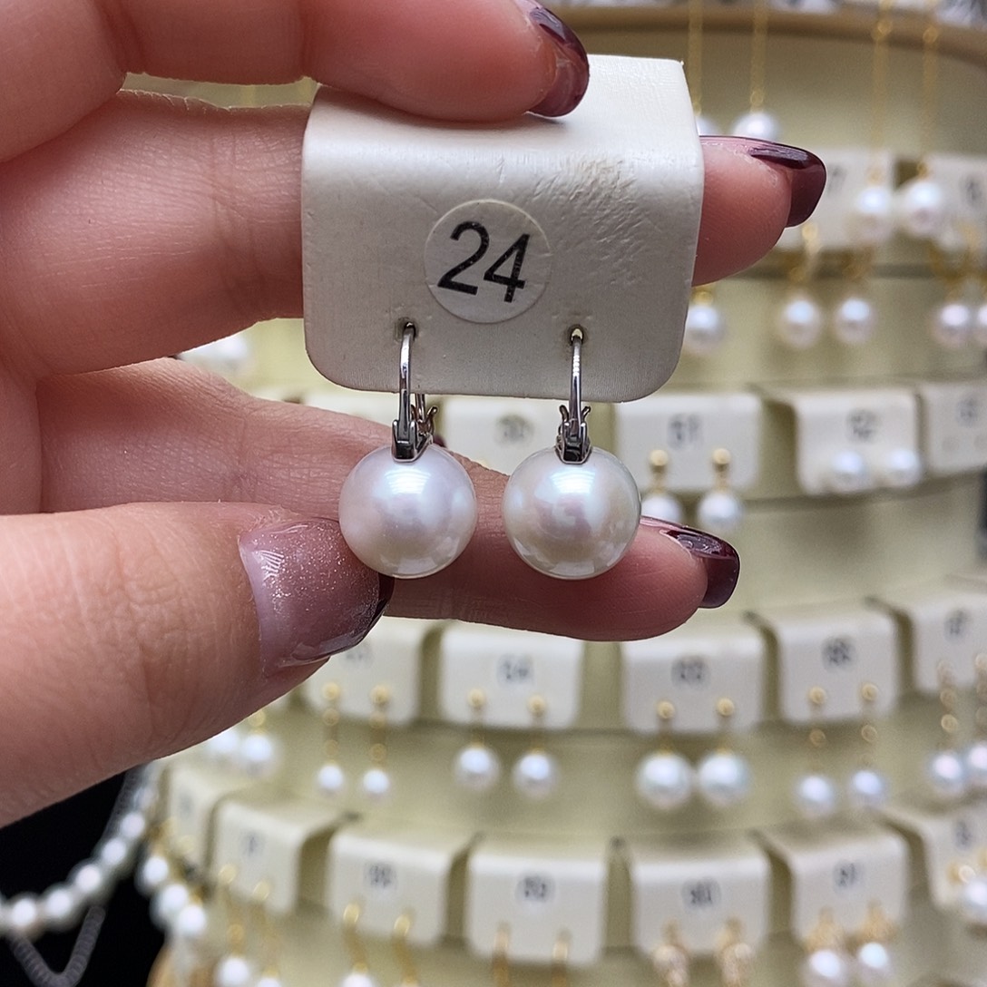 淡水珍珠耳饰银S925镶嵌10到11
