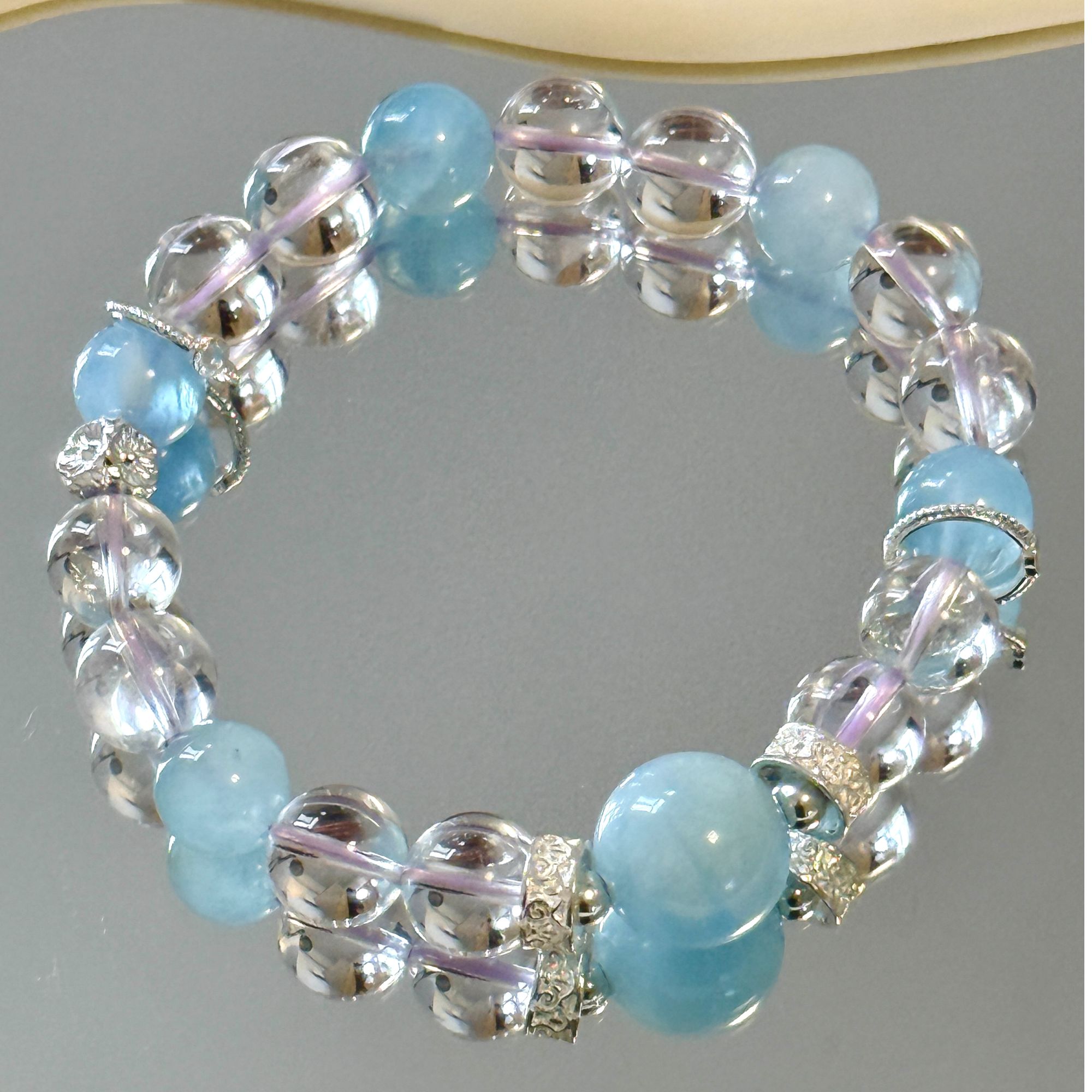 【贝加尔湖】13mm海蓝宝石+白水晶天然水晶设计款