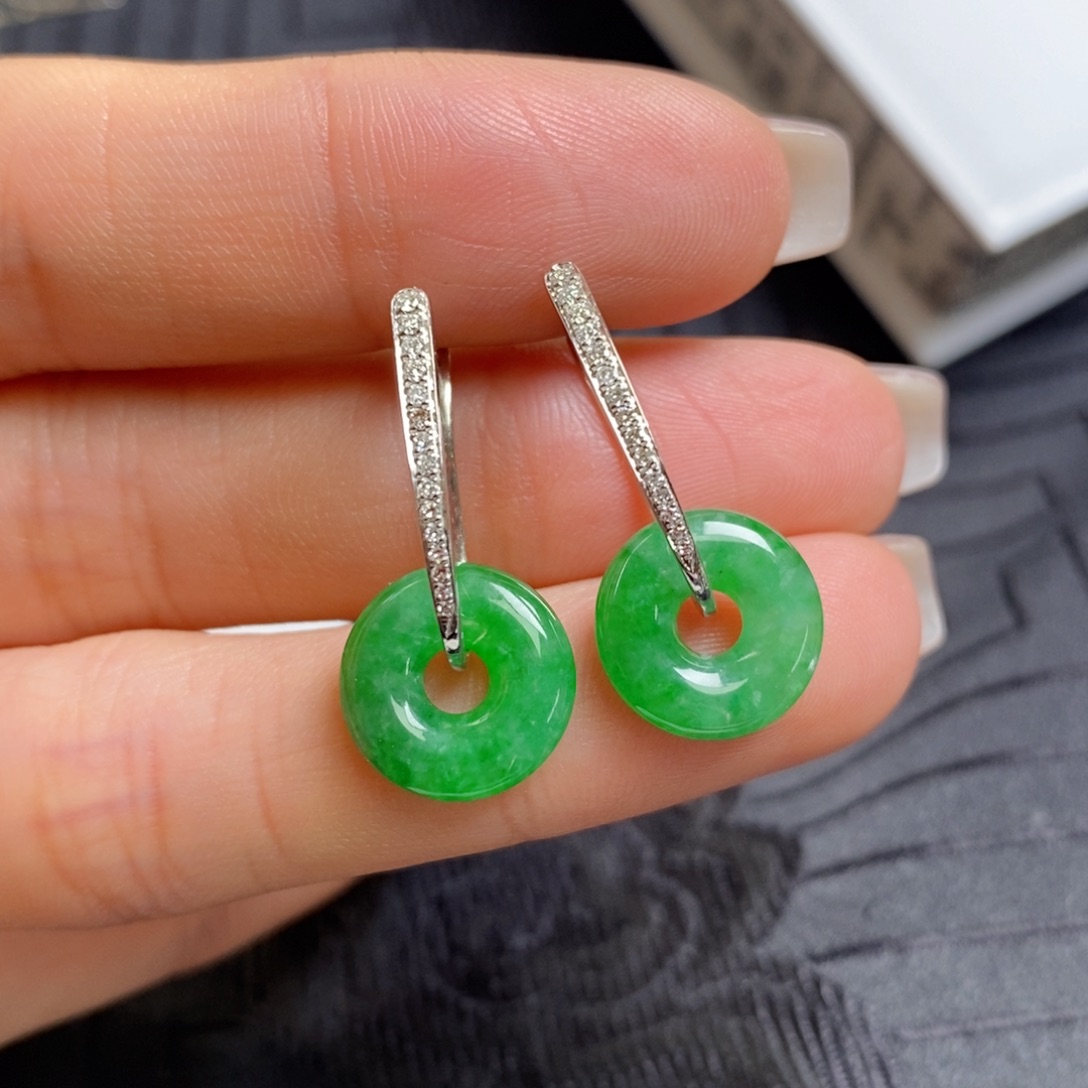 翡翠18K金镶嵌耳饰耳包➕甜甜圈