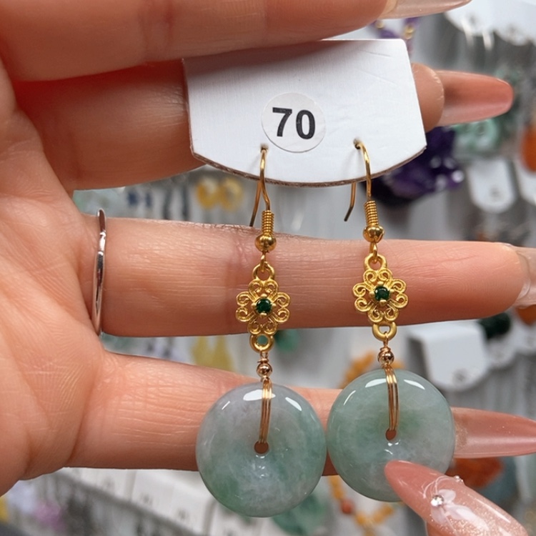 【闪购商品】翡翠耳饰银S925镀金镶嵌