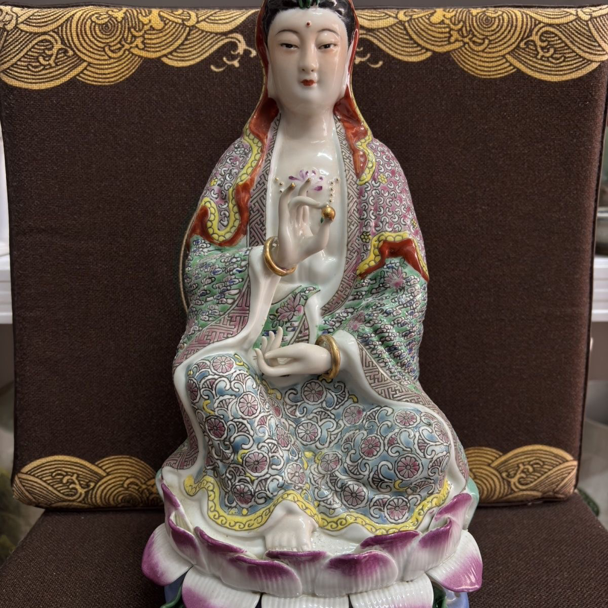 景德镇仿古粉彩陶瓷器南海坐莲观音菩萨佛像摆件雕像家居供奉36cm