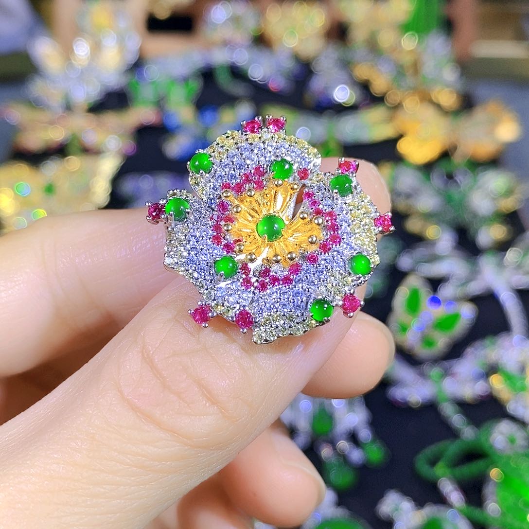 吊坠(不含链)银S925镶嵌翡翠