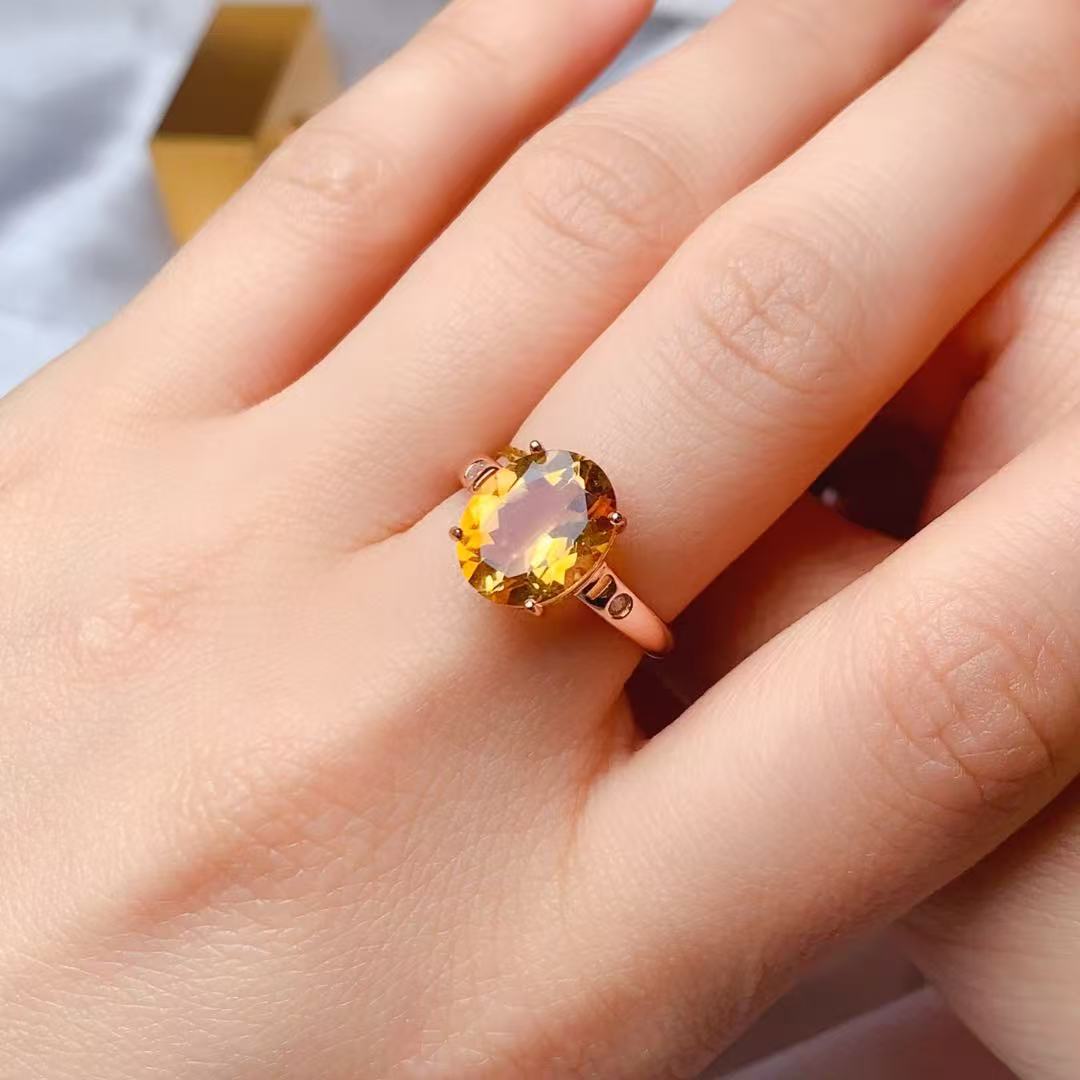 9*11mm天然黄水晶戒指简约经典时尚贵气优雅百搭