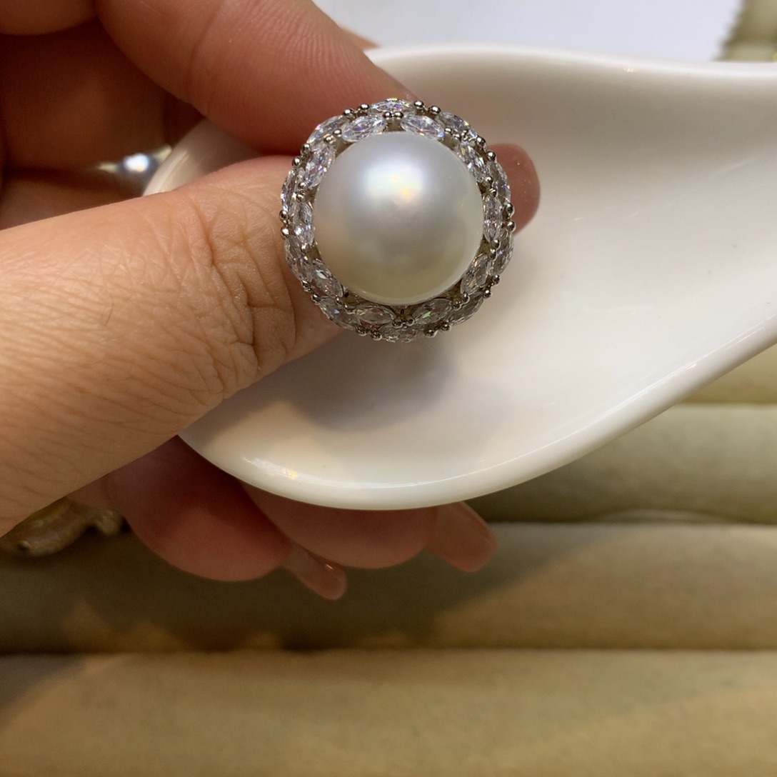 银S925镶嵌戒指海水珍珠