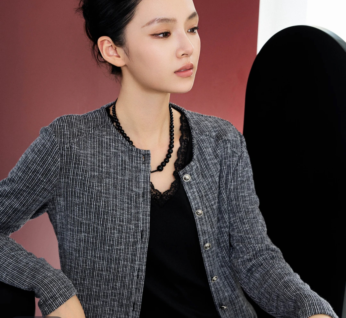 俪妍【LIVELY·YAN】25秋季款开衫37926长袖气质时尚针织小香风