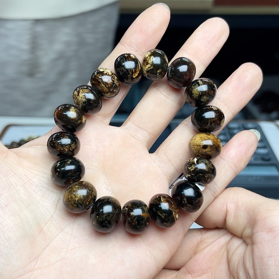 琥珀裸石未镶嵌15+黑花单圈