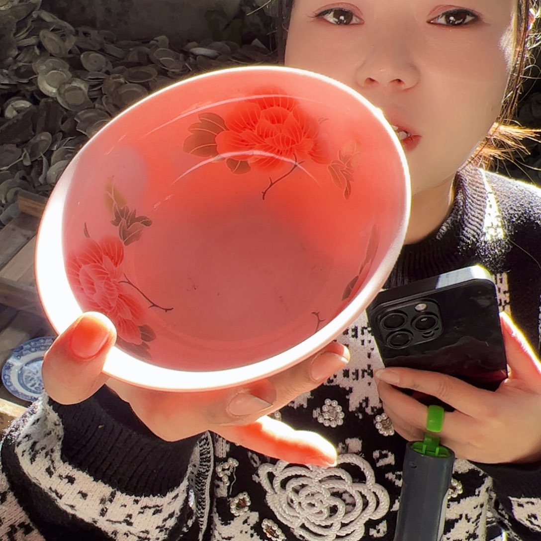 摆件瓷景德镇红xixi芙蓉对花碗2个