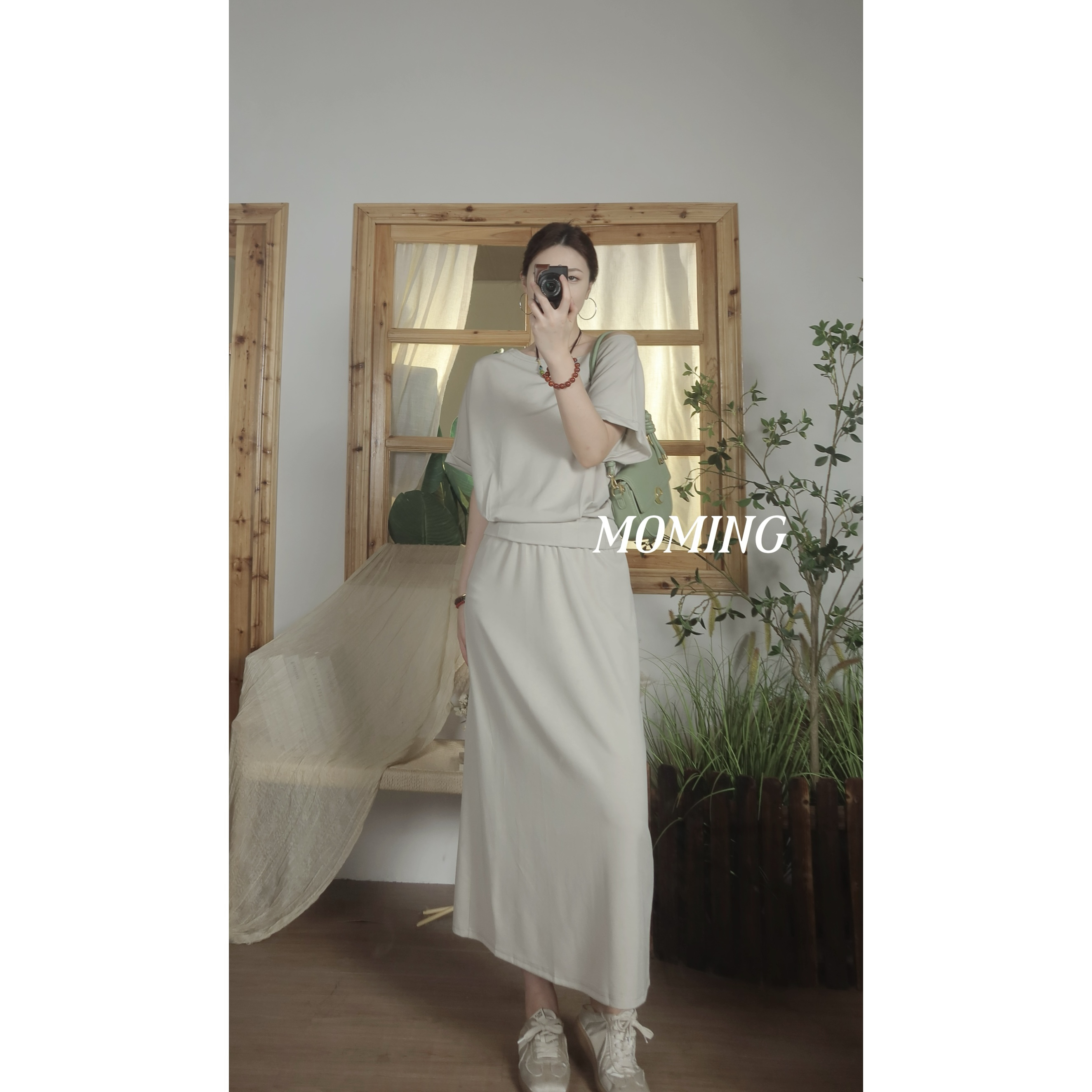 MOMING夏季新品 流浪者 美式复古重工上衣收腰半裙套装