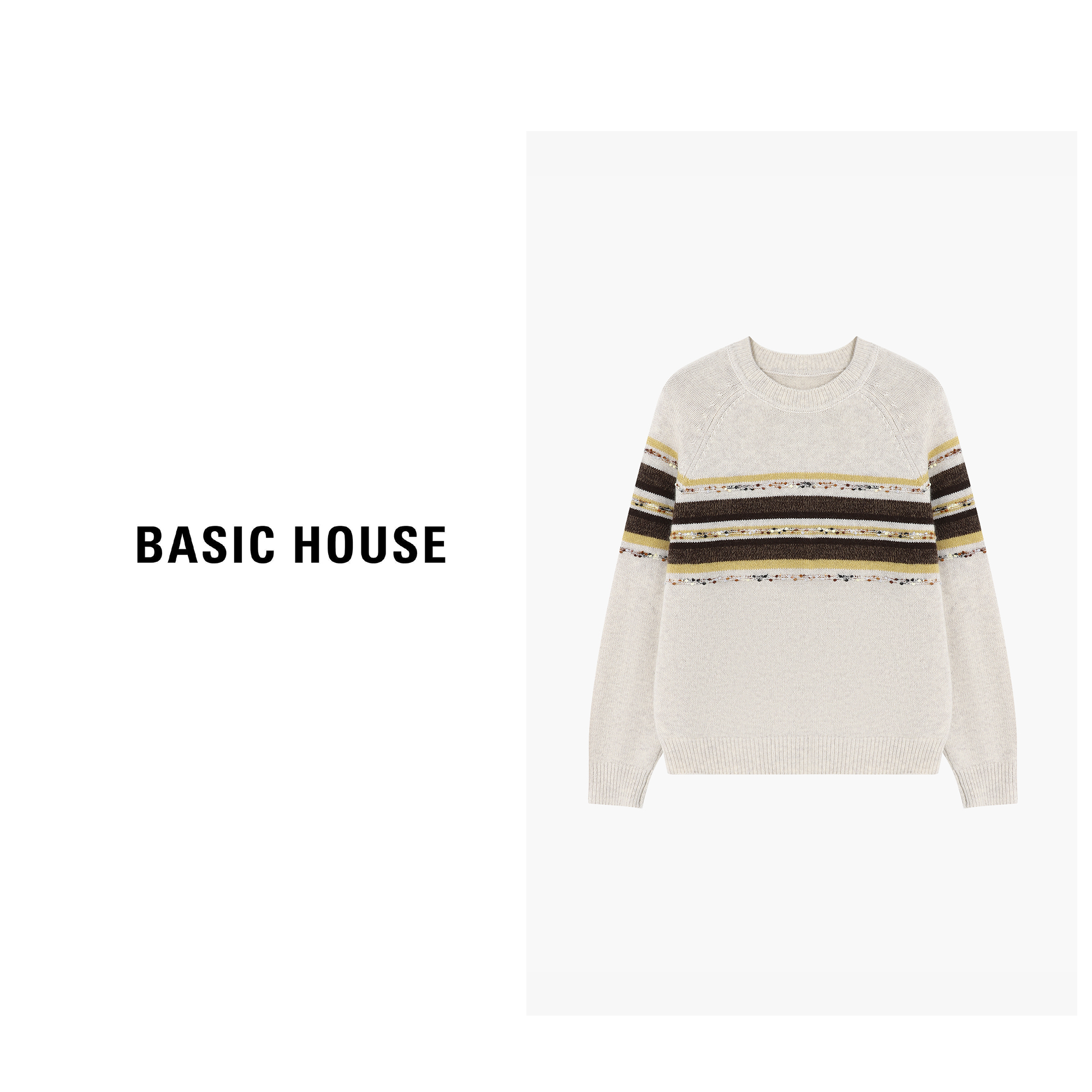 Basic House/百家好秋冬新款时尚设计多色线条羊毛衫-B0625B5SGE2