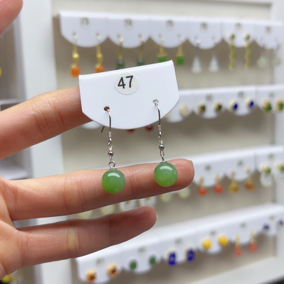 银S925镶嵌和田玉耳饰