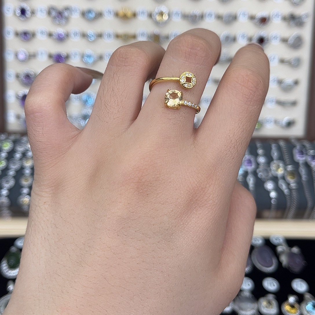 黄晶戒指银S925镶嵌