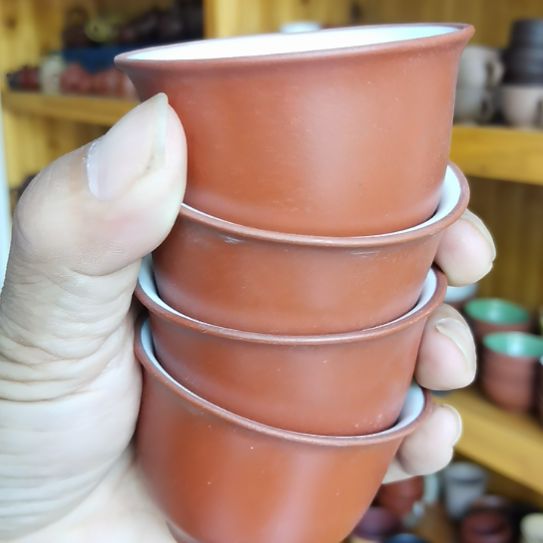茶杯紫砂红泥白釉口杯