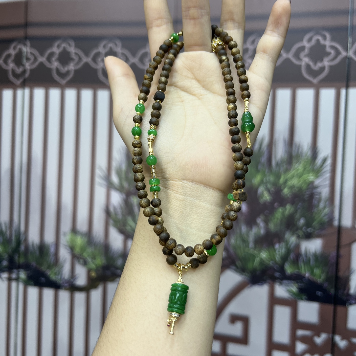 沉香沉香天然奇楠沉香木拼接干青手项链国风小众设计多圈手串088