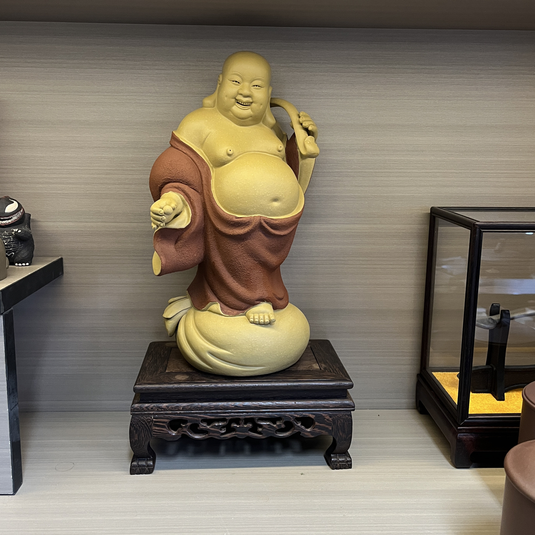 紫砂雕塑如意弥勒佛双拼色整体高端大气