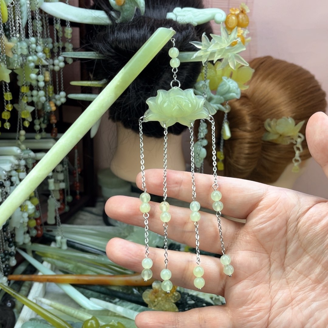 蛇纹石玉发饰未镶嵌长度19.5厘米左右