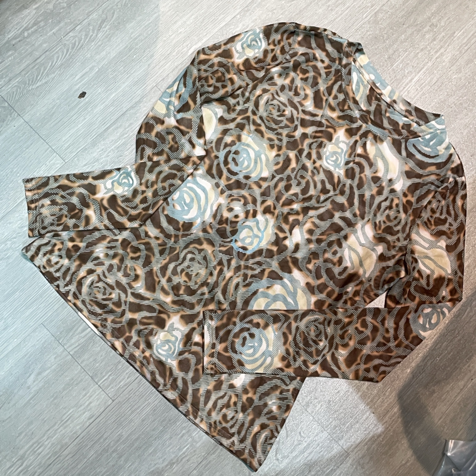 圆领薄款长袖网纱圈圈纹时尚百搭T恤衫-果梓063