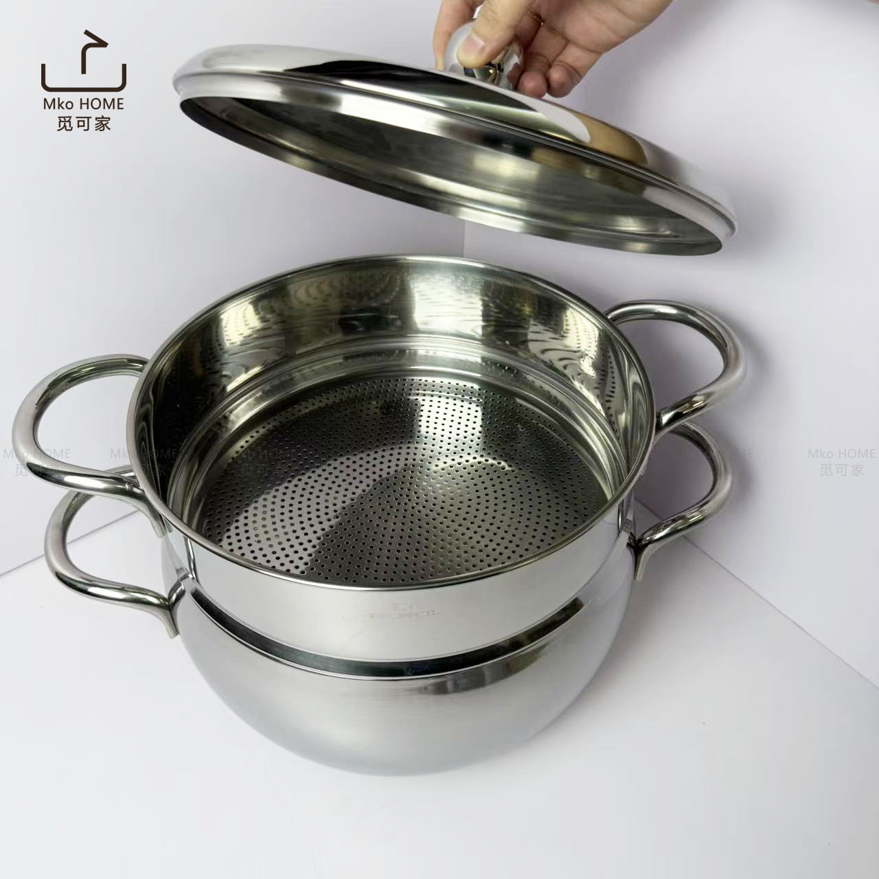 316不锈钢苹果汤锅口径26cm高14cm家用双耳蒸锅大容量煮粥炖汤锅