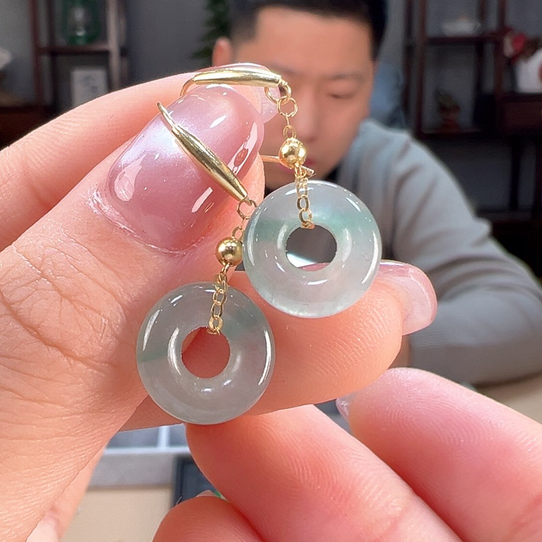 翡翠耳饰18K金镶嵌耳环7