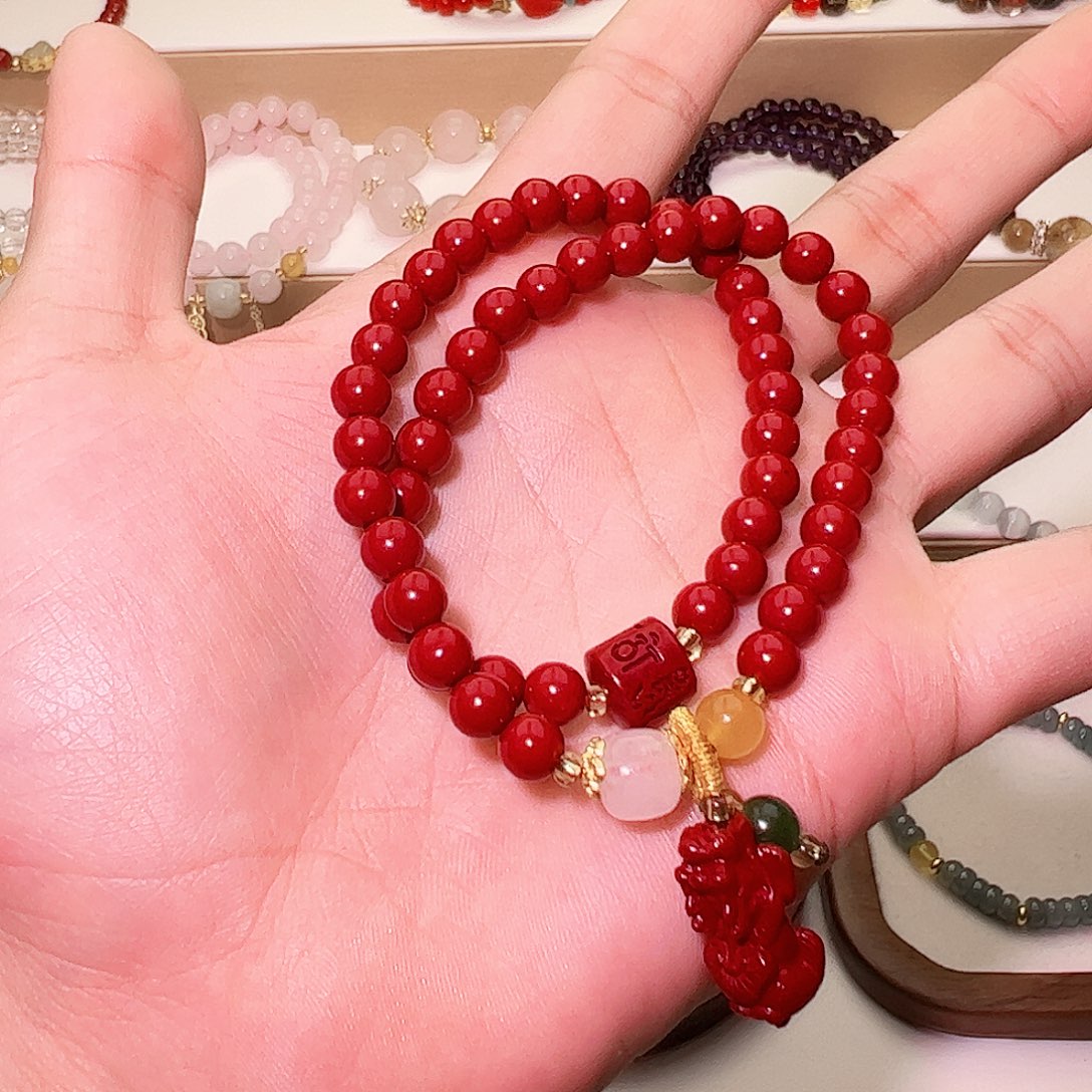 石英质玉手串未镶嵌朱砂多圈手串