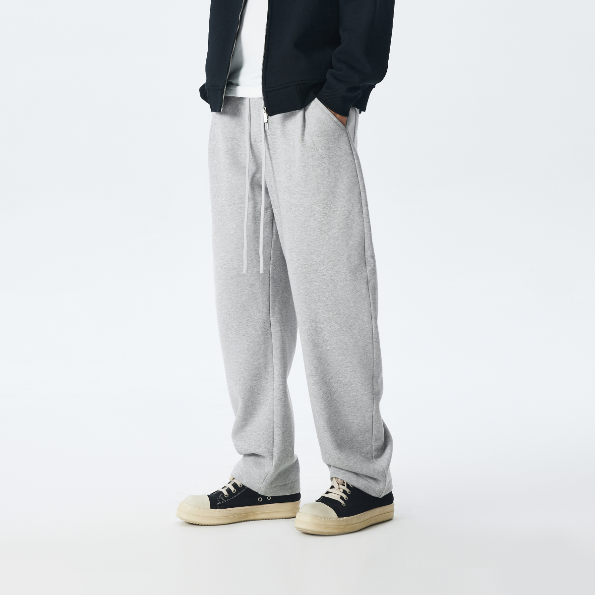 CHINISM赤尘 黑色直筒弯刀裤男秋冬宽松运动裤美式休闲裤加绒卫裤