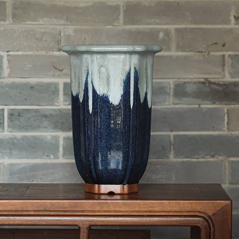 玖紫轩高海棠兰花盆秦夕洪纯手工流滴釉特色紫砂花盆名家桌面复古