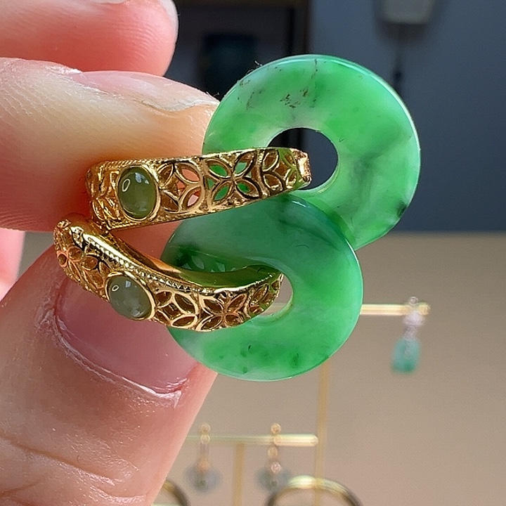 翡翠耳饰银S925镶嵌耳饰