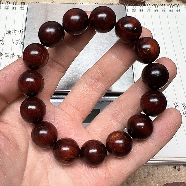 降真香手串/手链海南红降15圆珠黑金虫漏