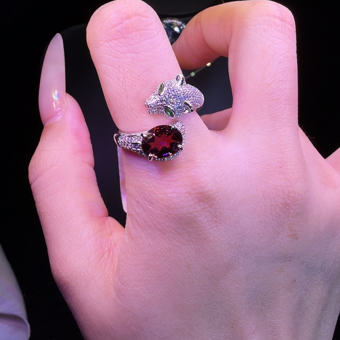 戒指石榴石银S925镶嵌
