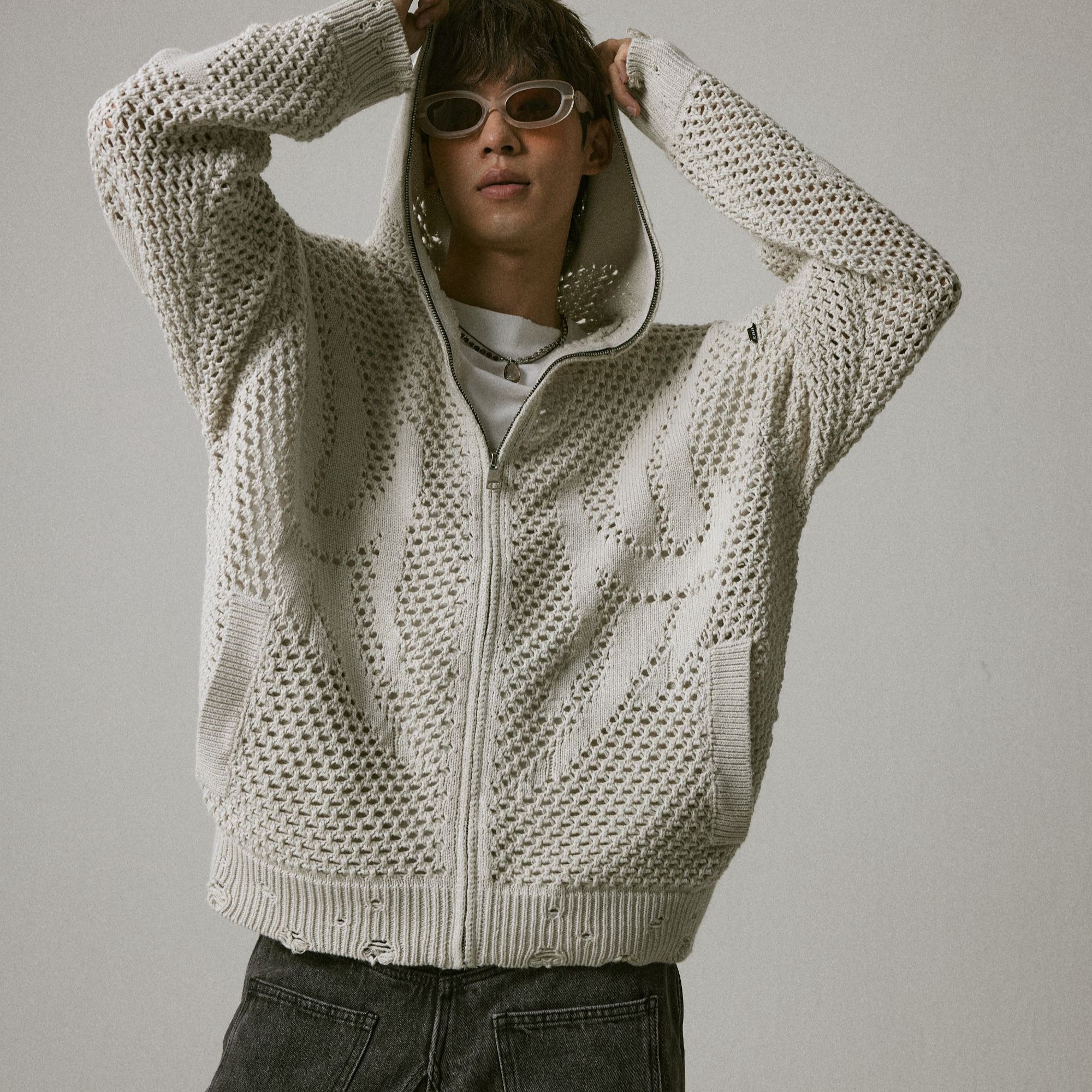 2025男士针织连帽8693百搭带帽潮流宽松男款开衫长袖休闲时尚春夏