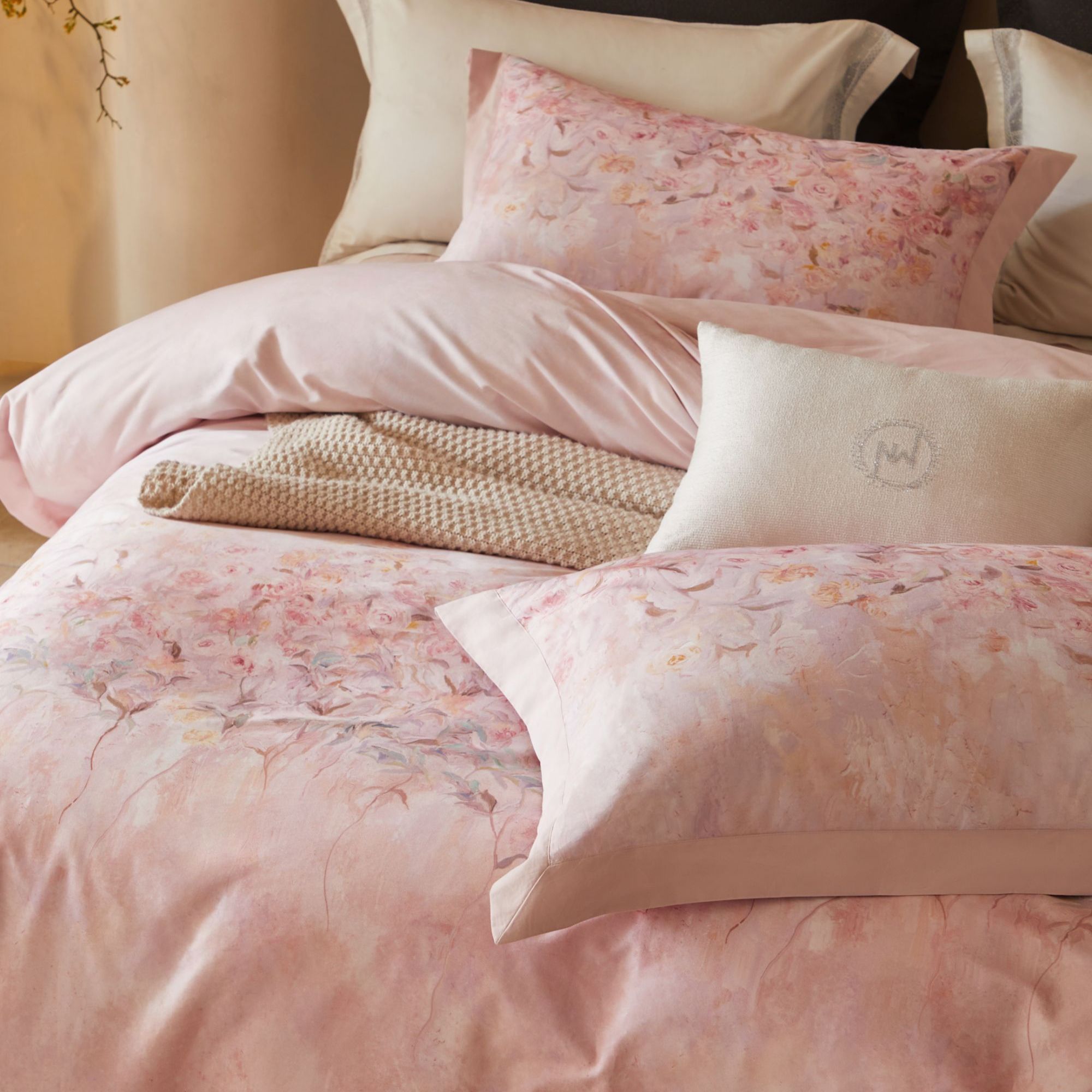 全棉贡缎长绒棉磨毛款轻奢印花款卧室四件套-十里蔷薇